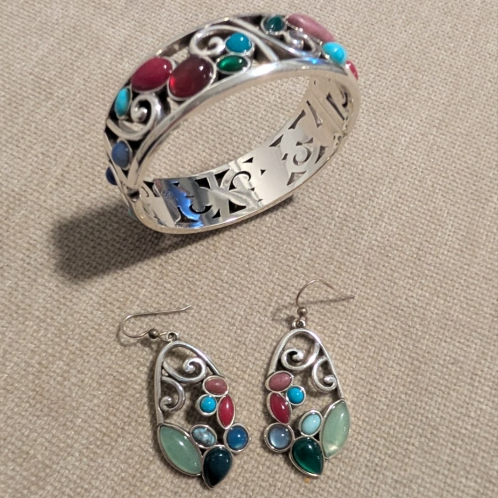 Brighton Multi-Colored Hinged Bangle With Matchin… - image 1